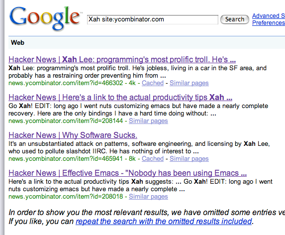 google search hacker news xah