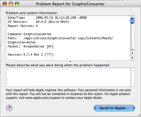 OS X bug reporting panel 2