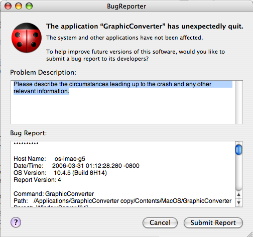 OS X bug reporting panel 3