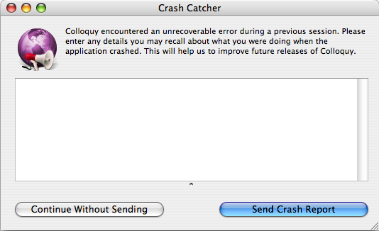 Colloquy bug report solicitation