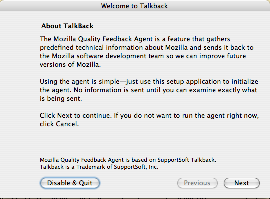 Mozilla Talkback screenshot