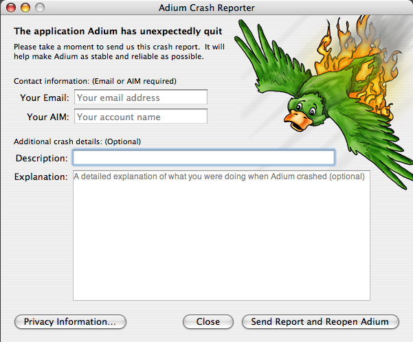 Adium crash screenshot