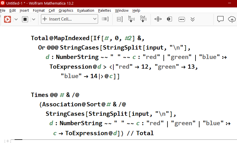 Advent of Code Day 2 WolframLang 2023-12-07