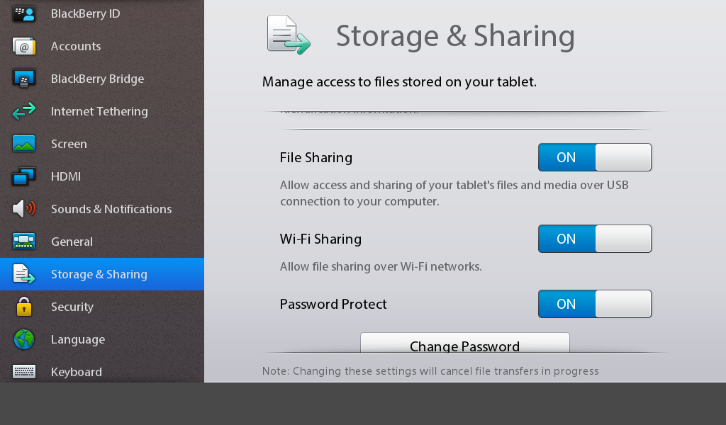 Blackberry Playbook file sharing screen 2014-04-04