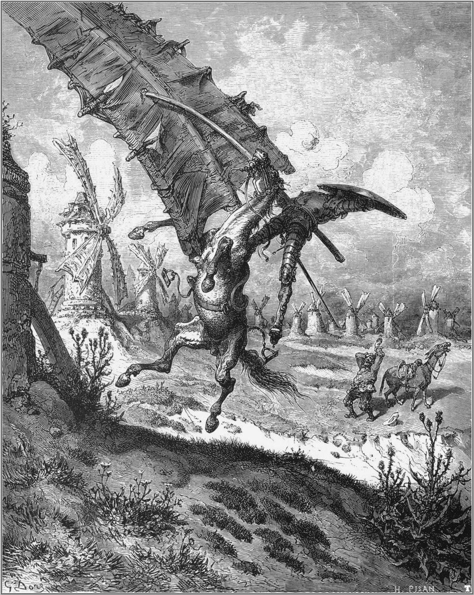 Don Quixote 6 tilting at windmills by Gustave Dore