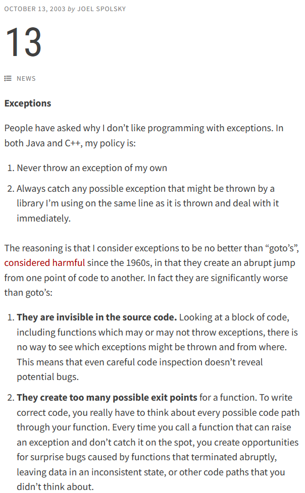 Joel on Software Exceptions 2023-11-10
