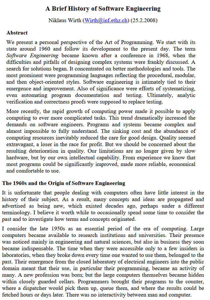Niklaus Wirth Software Engineering 2008