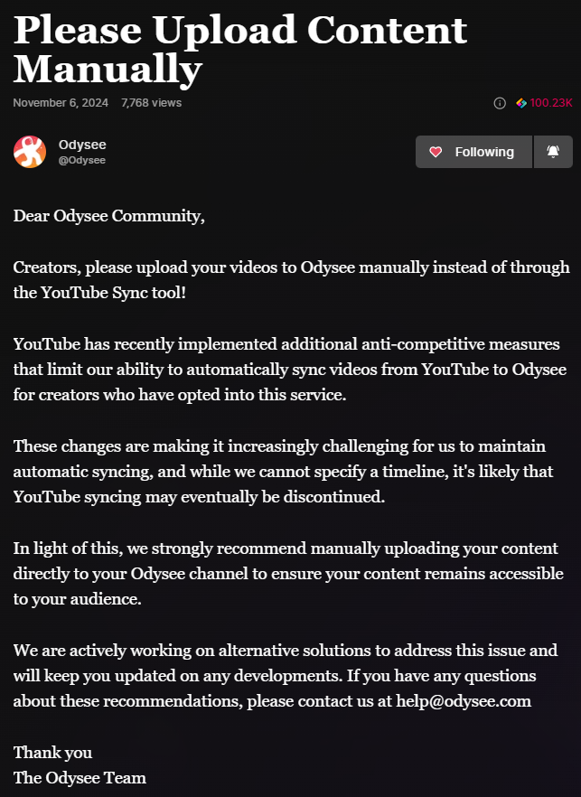 Odysee YouTube sync 2024-11-10 164318