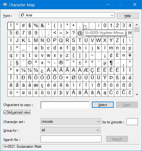 Windows 10 charmap 2021-02-16