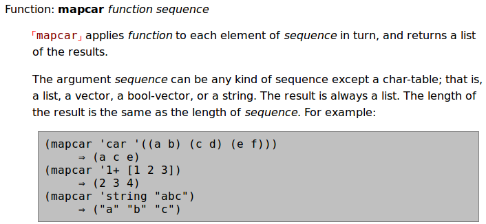 emacs lisp manual on mapcar 2015-09-20