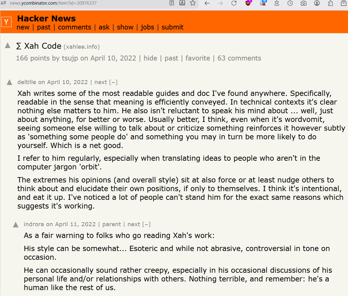 hacker news on xah lee 2022-04-10 14c42