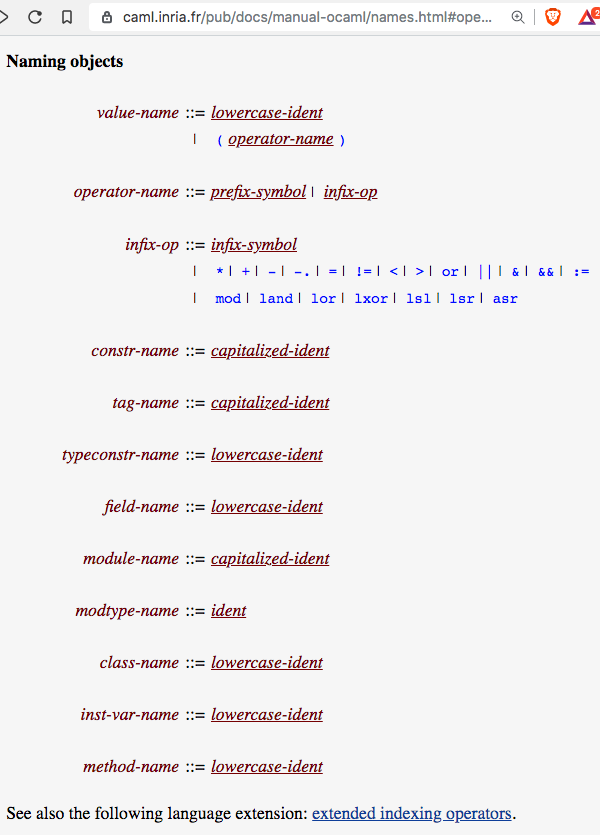 ocaml operator allowed chars 2019-06-21 pnbsv