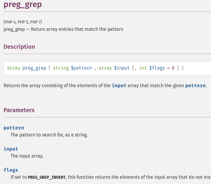 php doc preg grep