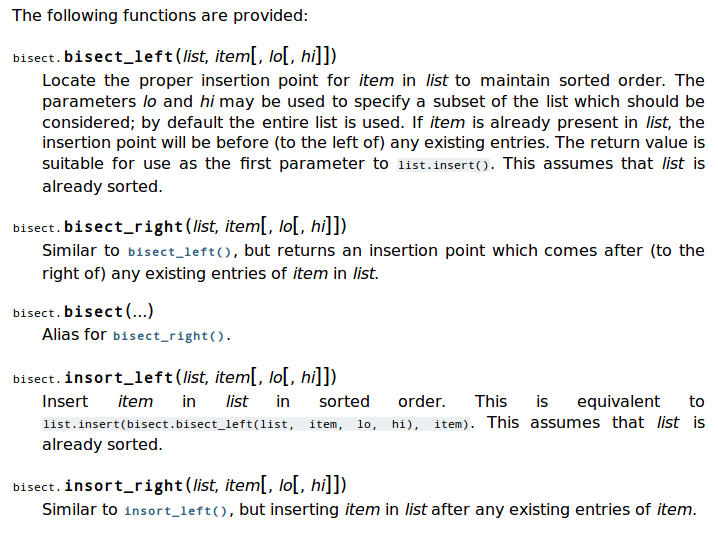 python 3 bisect doc