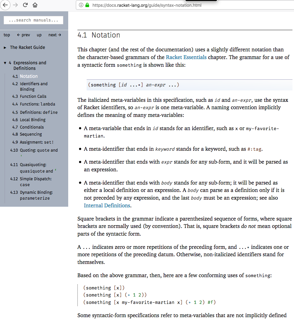 racket lang doc 4.1 notation 2018-07-26