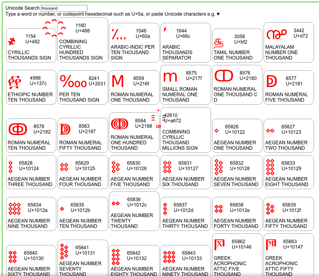 unicode search thousand 2016 12 24