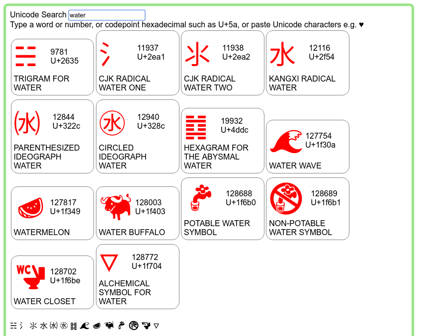 unicode search water 2016-12-18