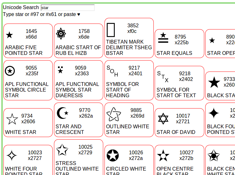 xah unicode search 2013