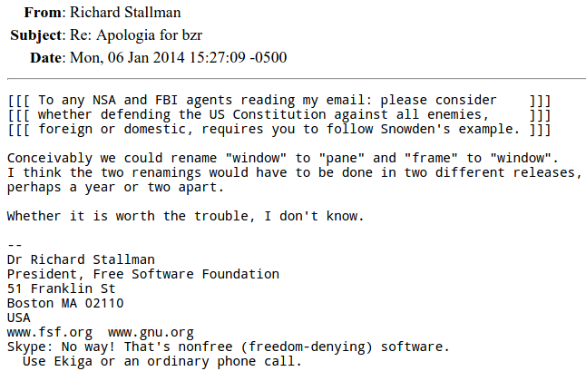 Richard Stallman on emacs frame windows terminology 2014-01-06