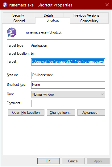 Windows 10 emacs shortcut 2023-10-01 bcGc