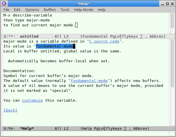 emacs find current major mode