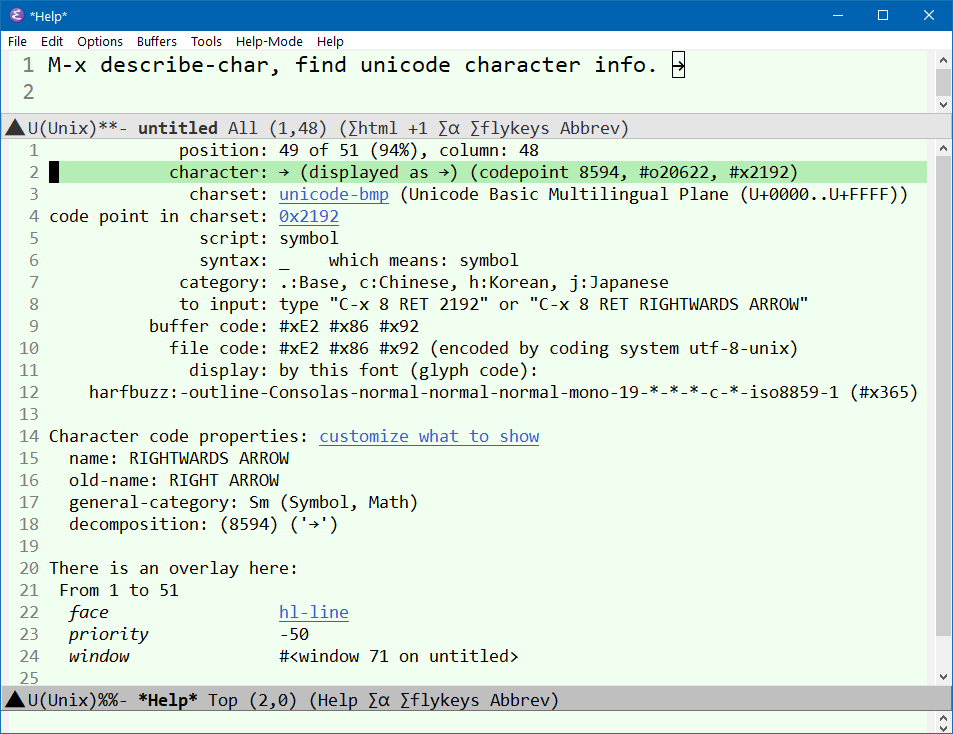 emacs unicode codepoint 2022-10-07