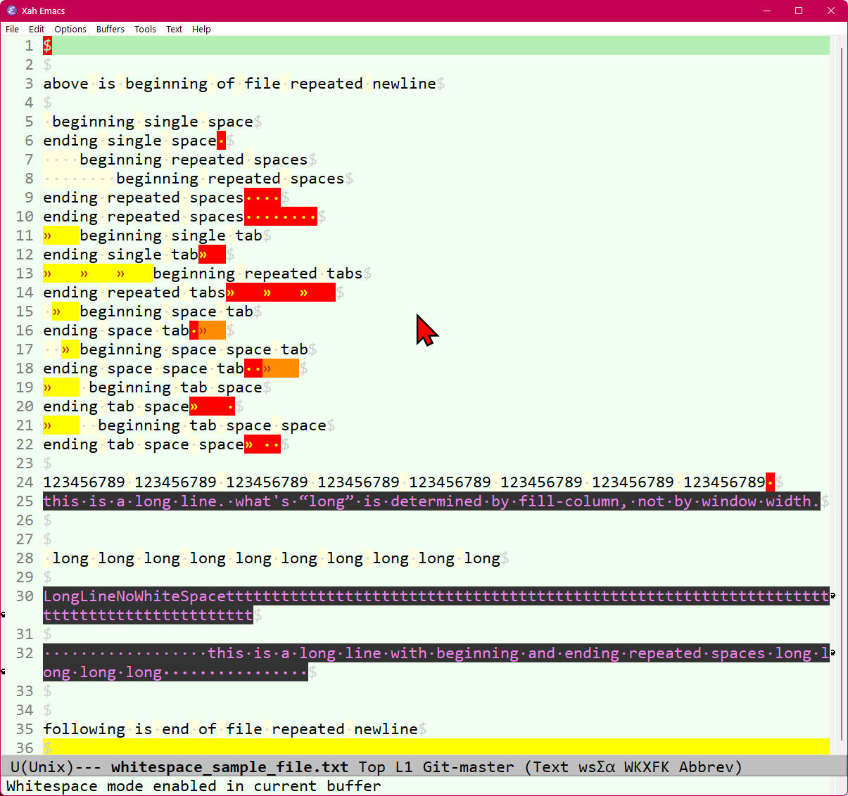 emacs whitespace mode default 2026-01-08 14891