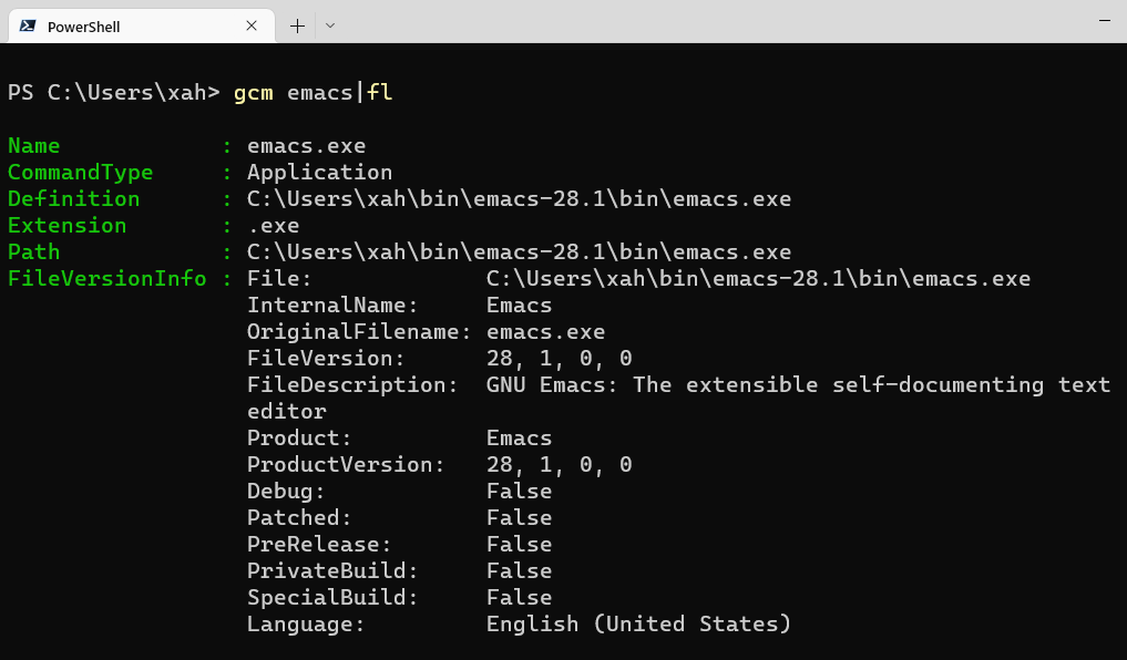 powershell emacs version 2022-10-05