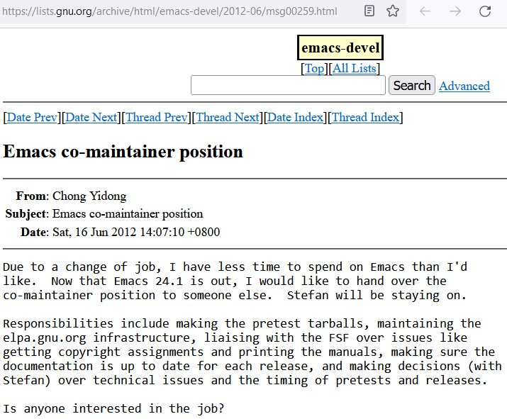 Chong Yidong Emacs Maintainer QHnG6