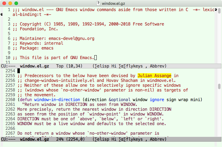 emacs Julian Assange window el 45ec3