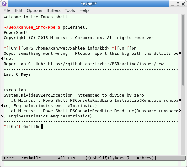 emacs eshell powershell divide by zero 2016-08-19