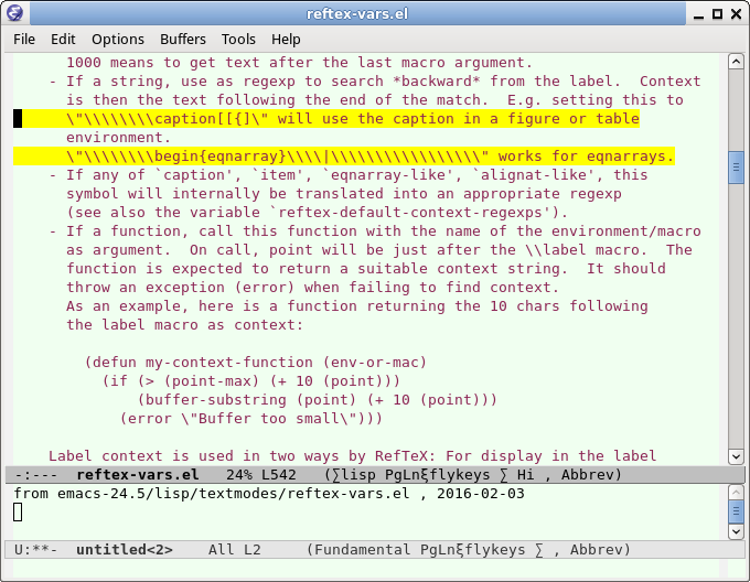 emacs lisp toothpick syndrome emacs 24.5 reftex-vars.el
