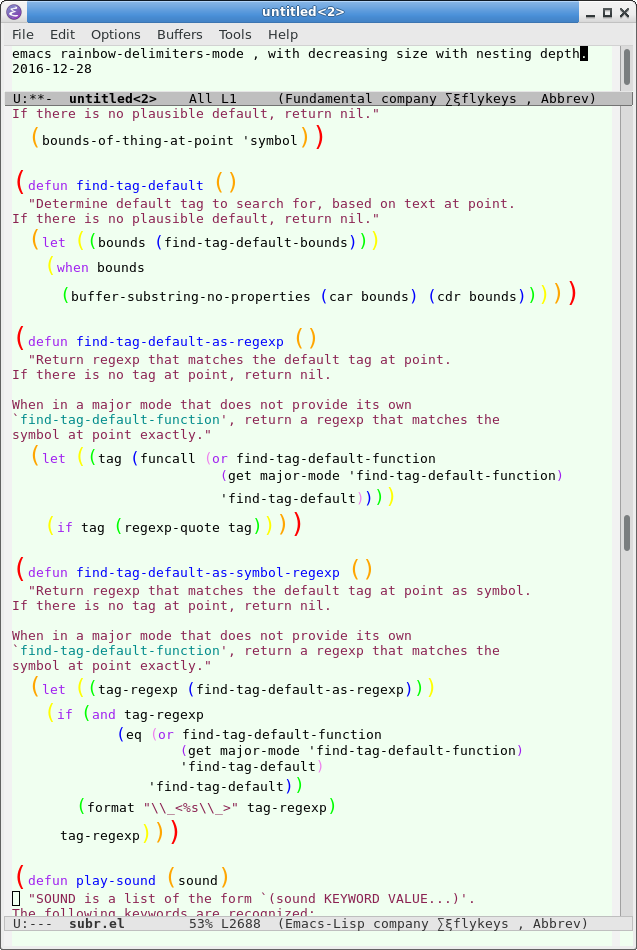 emacs rainbow delimiters mode decreasing bracket size 2016 12 28