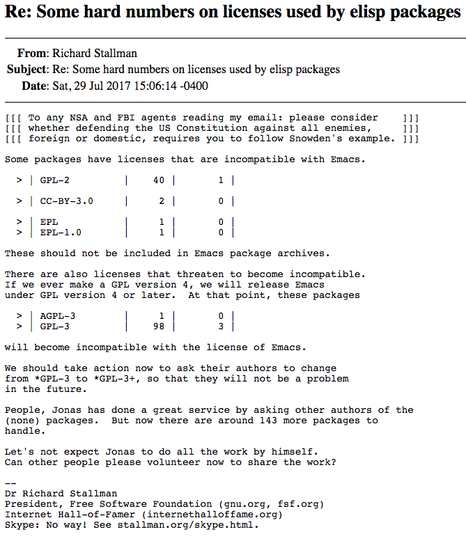 richard stallman email gpl melpa 2017-07-29 gcttk