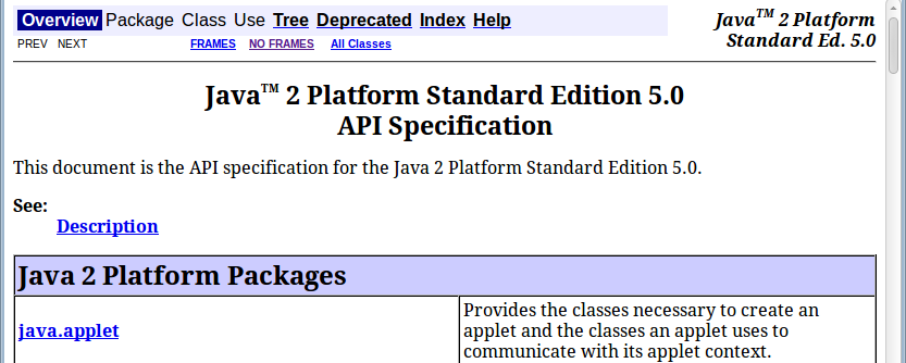 Java documentation screenshot Java API 2013-11-17
