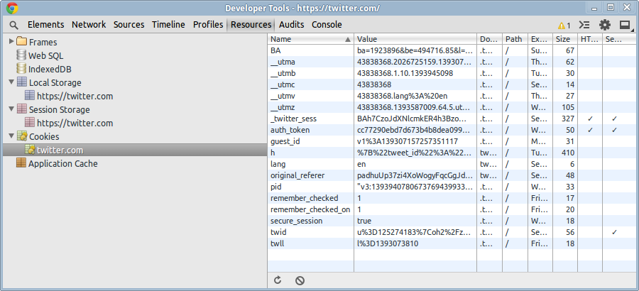 Google chrome browser web dev tool show cookie 2014-03-04