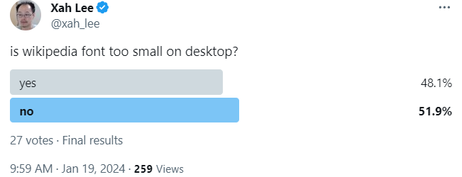 Wikipedia font size poll 2024-01-20