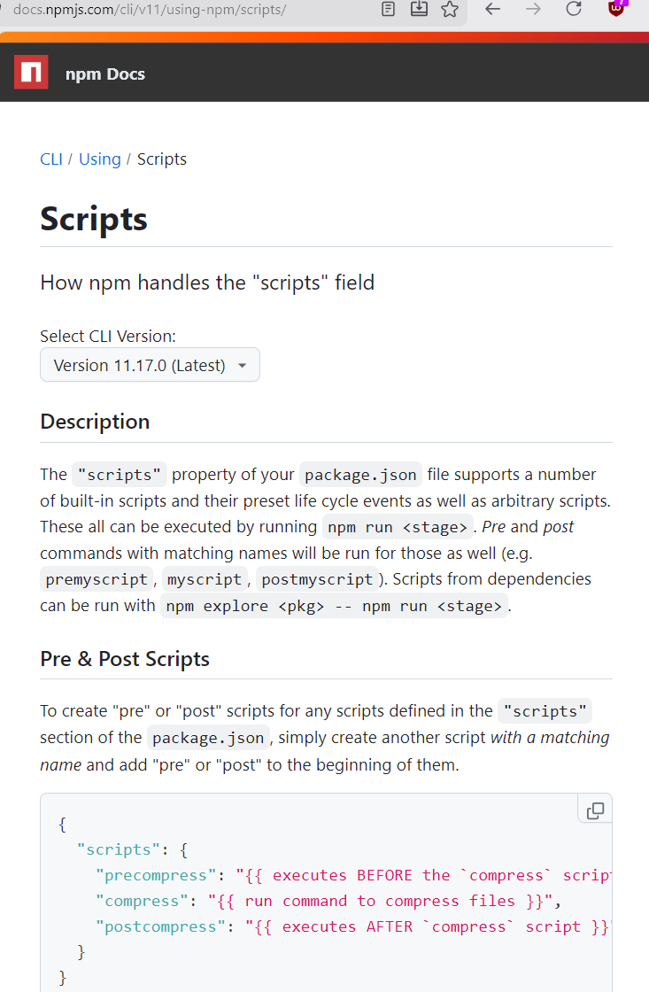docs.npmjs.com npm scripts 2026-06-27 1fe39 ll