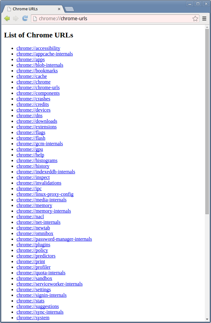 google chrome special url