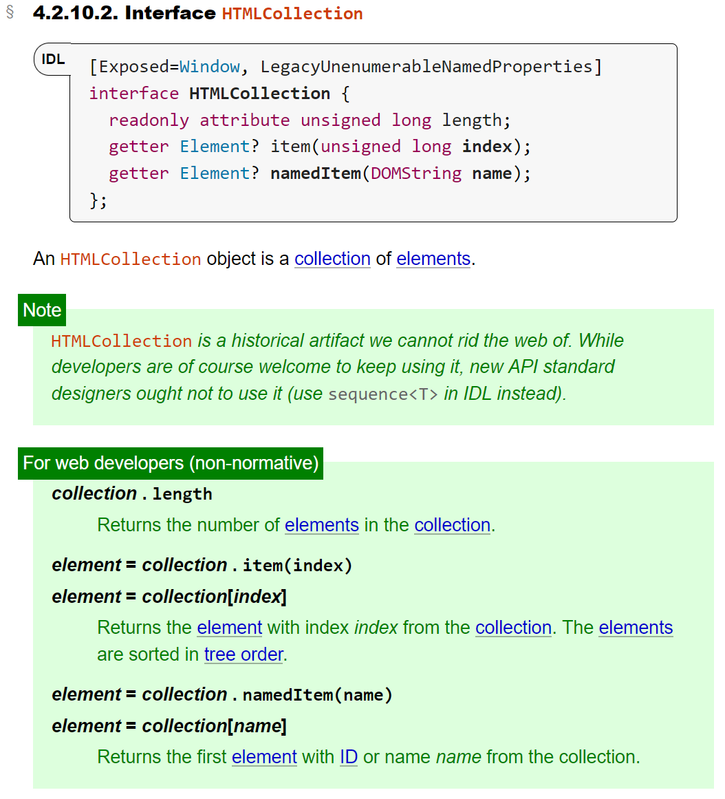 html spec HTMLCollection 2022-08-21