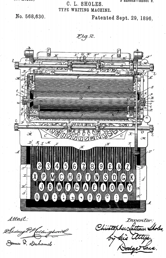 C L Sholes xpm layout US568630 6qn6q