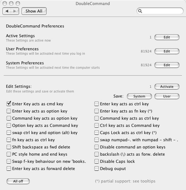 DoubleCommand Mac OS X keymap tool