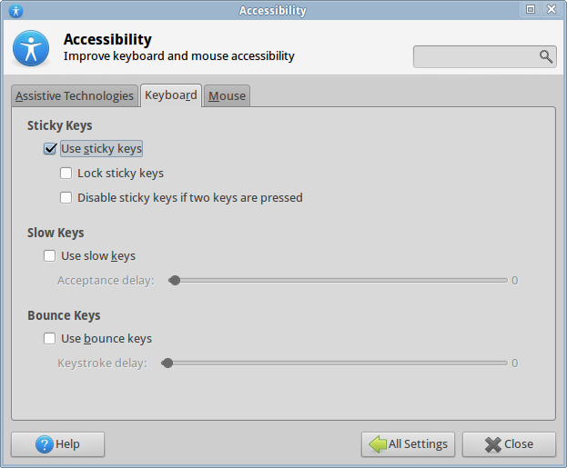 linux xfce sticky key