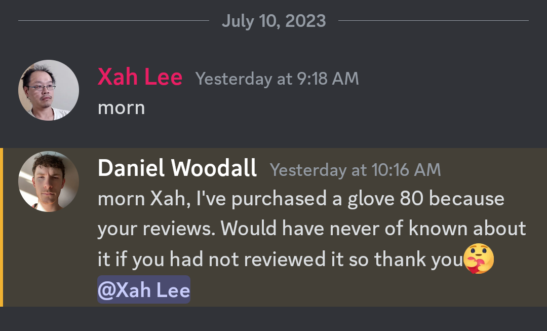 xah thanks daniel woodall glove80 20230711