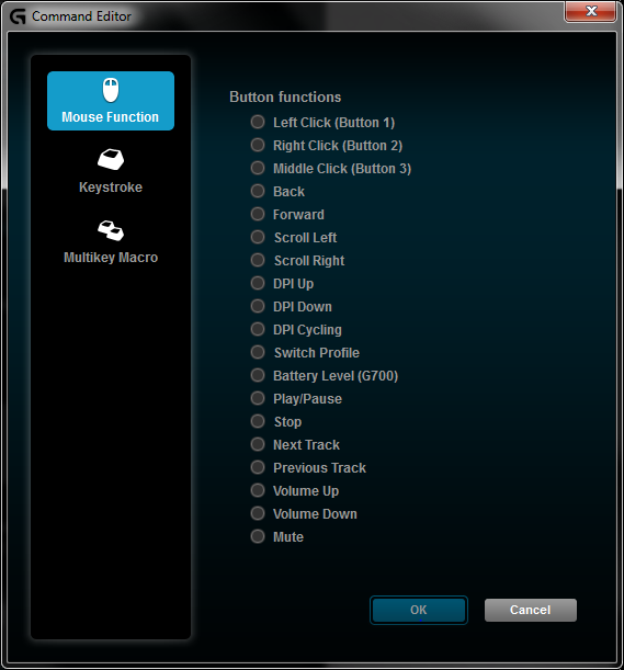 Logitech G700 mouse software mouse functions