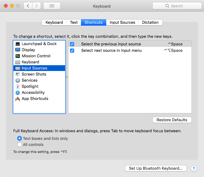 macOS input source shortcuts 2019-01-30 y65j4