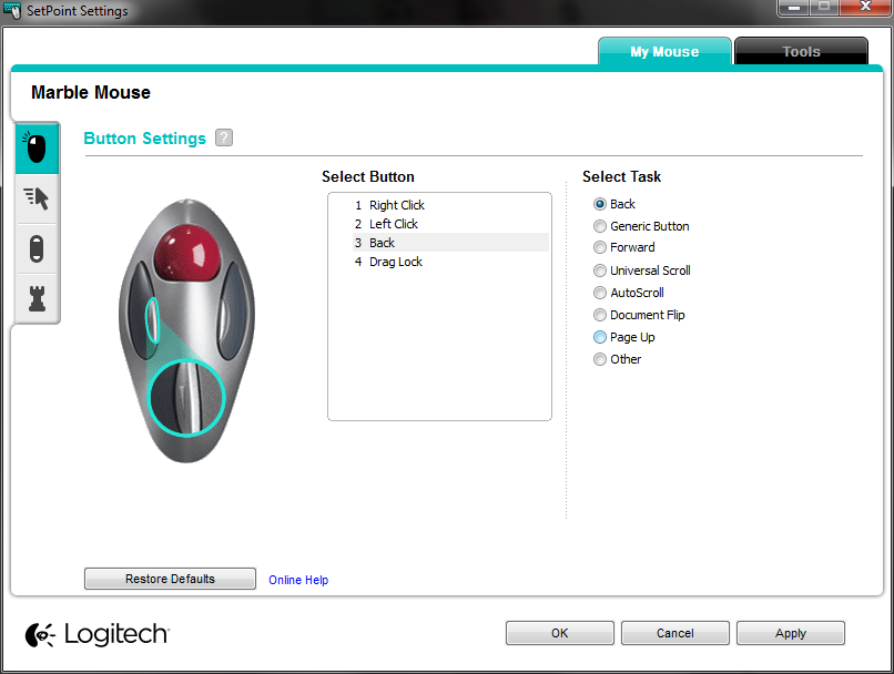 Logitech Trackman Marble SetPoint software 2015-11-02