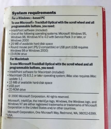Microsoft trackball optical box 2000 back 91120