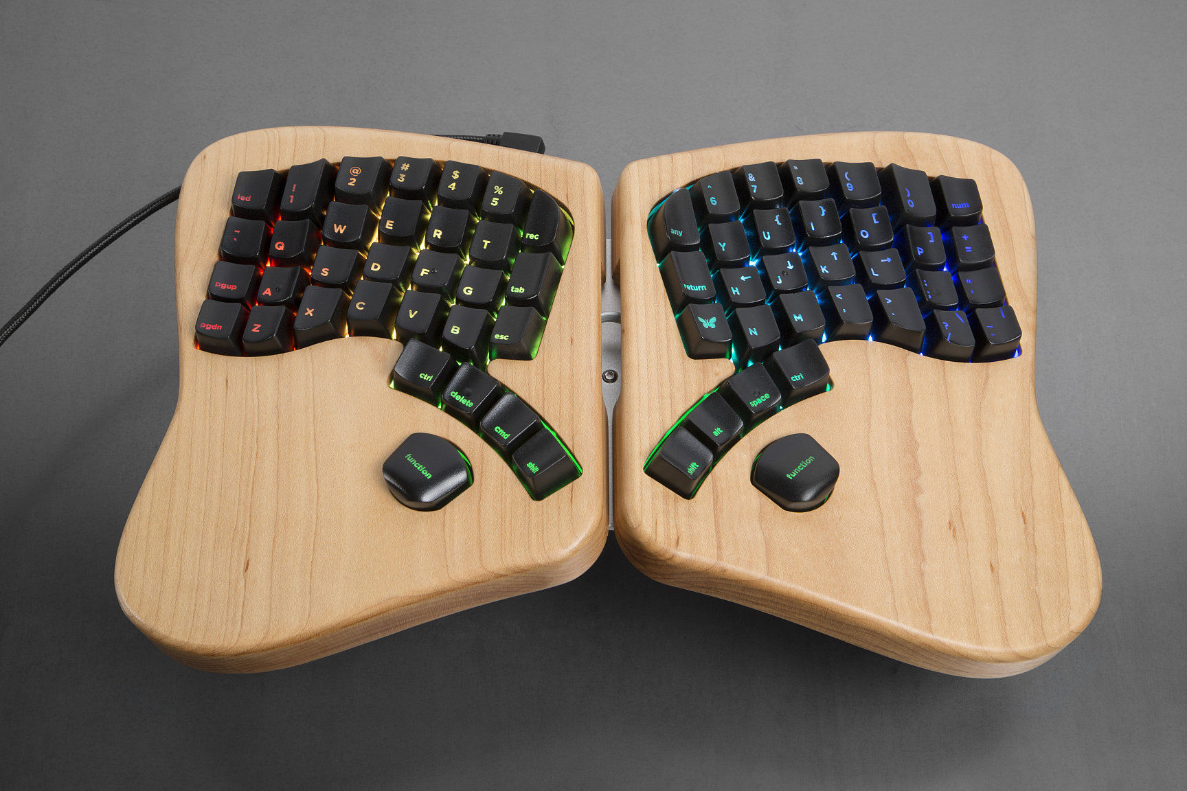 keyboard.io angled front view rainbow-s