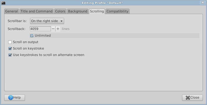 gnome terminal scrollback preference